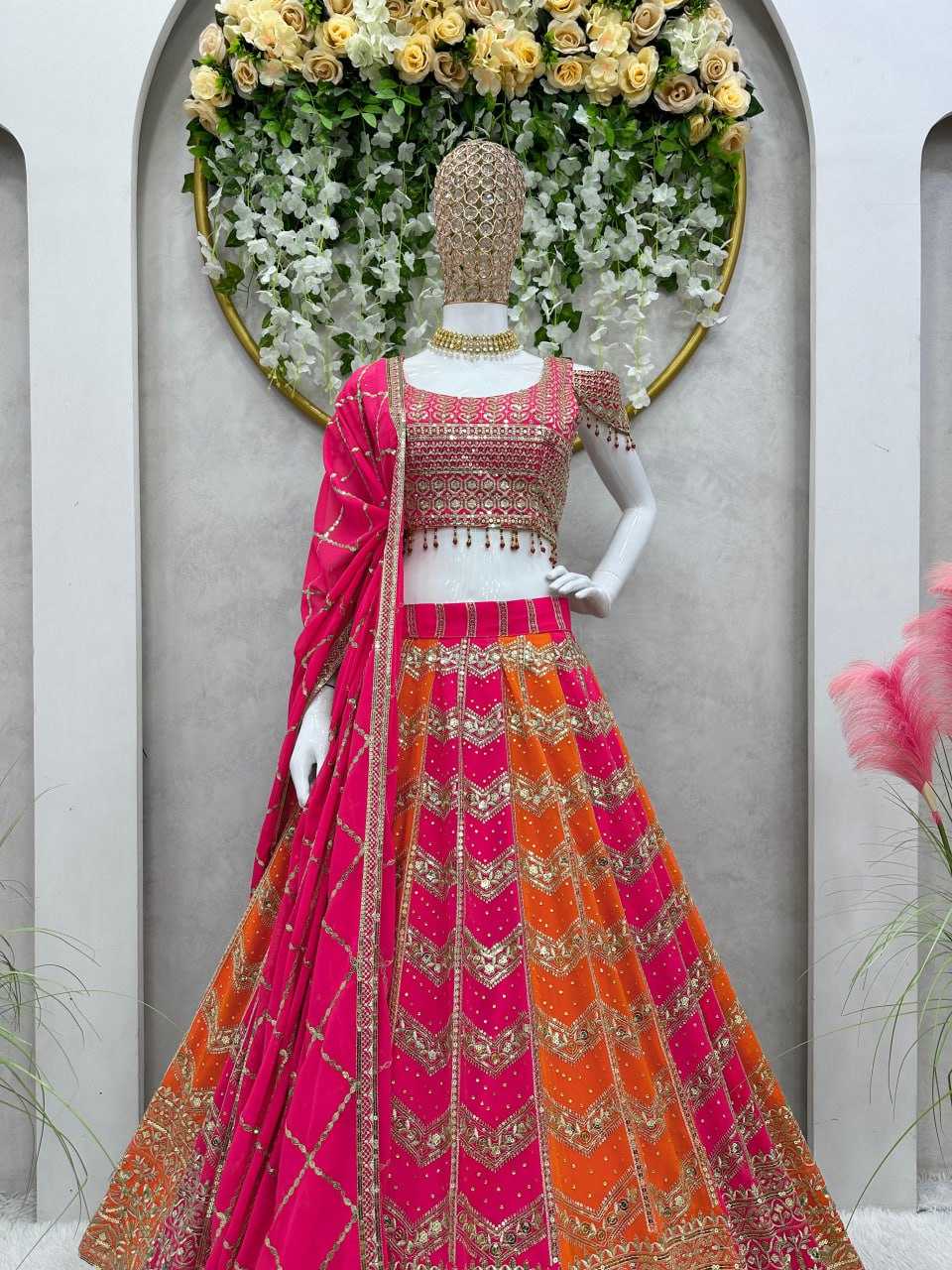 YNF FAUX GEORGETTE RIN162 189 LEHENGAS WHOLESALE DESIGNER TRADITIONAL EMBROIDERED WEDDIGN LEHENGAS MANUFACTURER