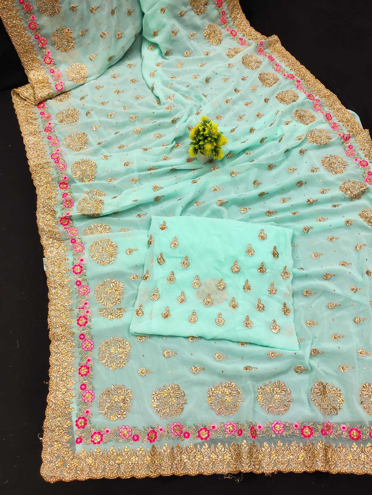 YNF GEORGETTE KESH114 5348 SAREES WHOLESALE GEORGETTE EMBROIDERED CUTWOTK STONE WROK SAREES MANUFACTURER