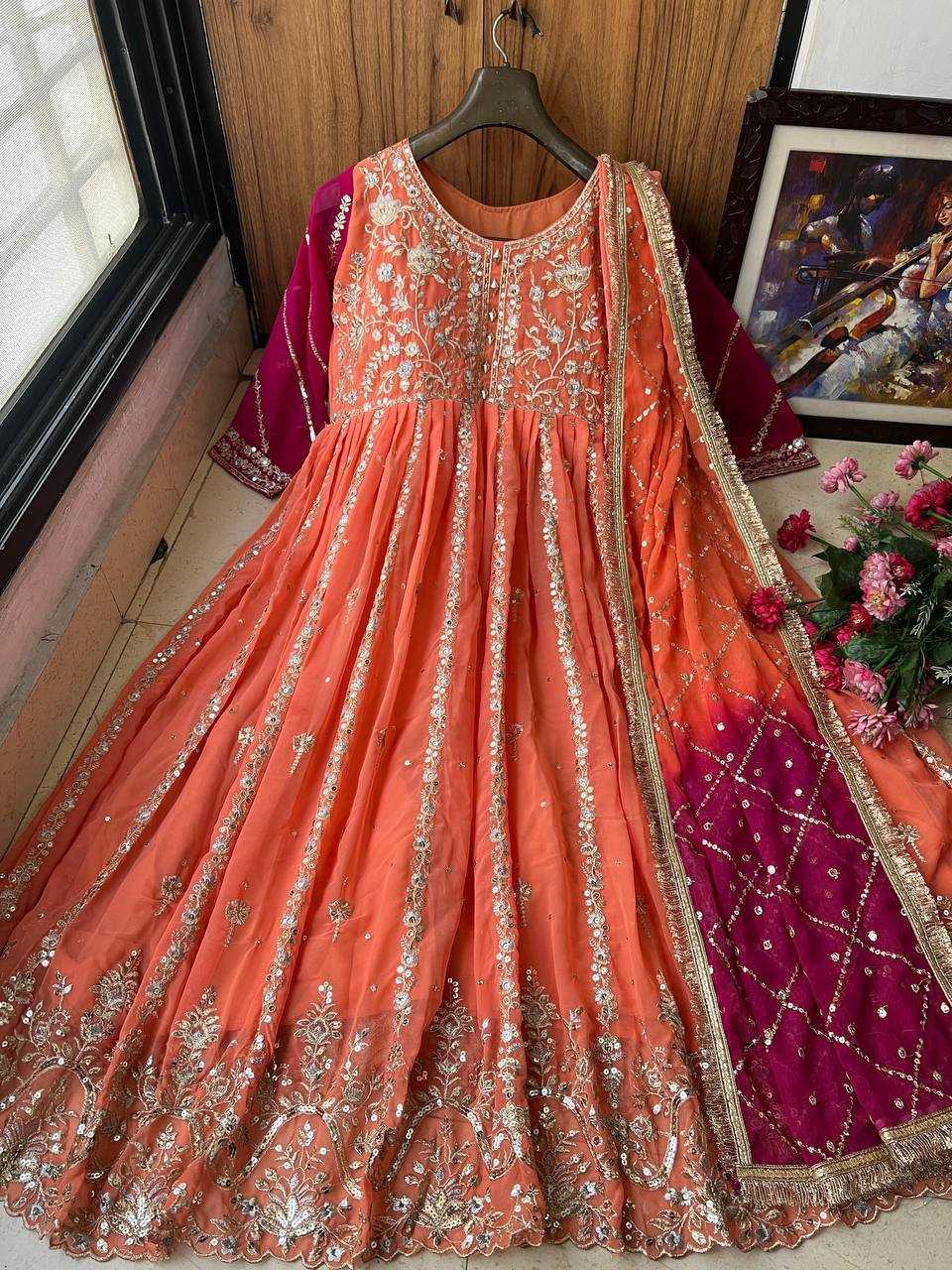 YNF GEORGETTE KESH149 1238 GOWNS WHOLESALE GEORGETTE EMBROIDERED ANARKALI LONG GOWNS MANUFACTURER