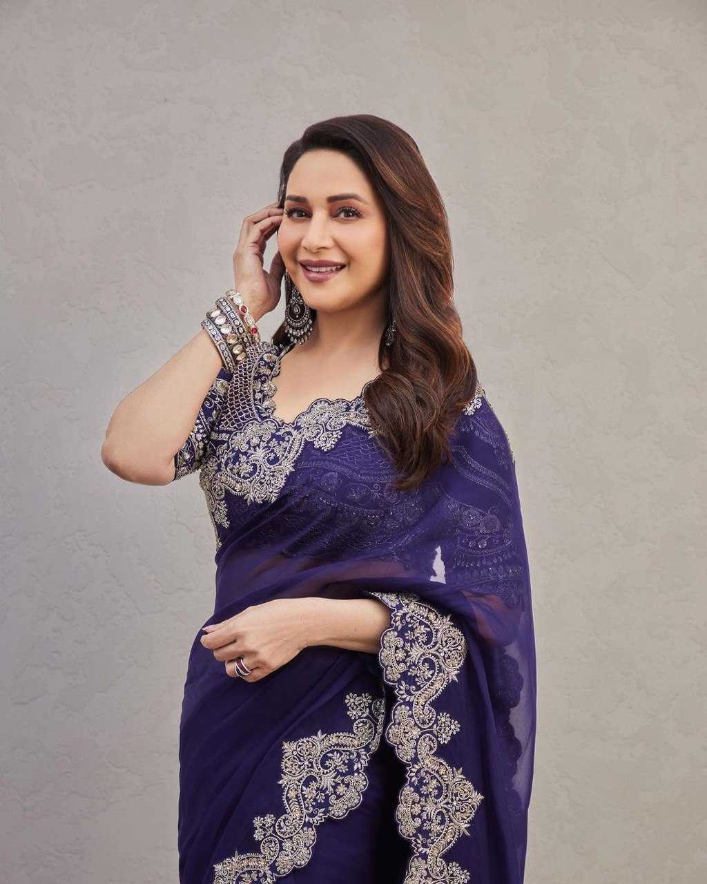 YNF GEORGETTE RIN141 1598 SAREES WHOLESALE GEORGETTE SEQUENCE EMBROIDERED LACE BORDER MADHURI DIXIT CUTWORK SAREES MANUFACTURER