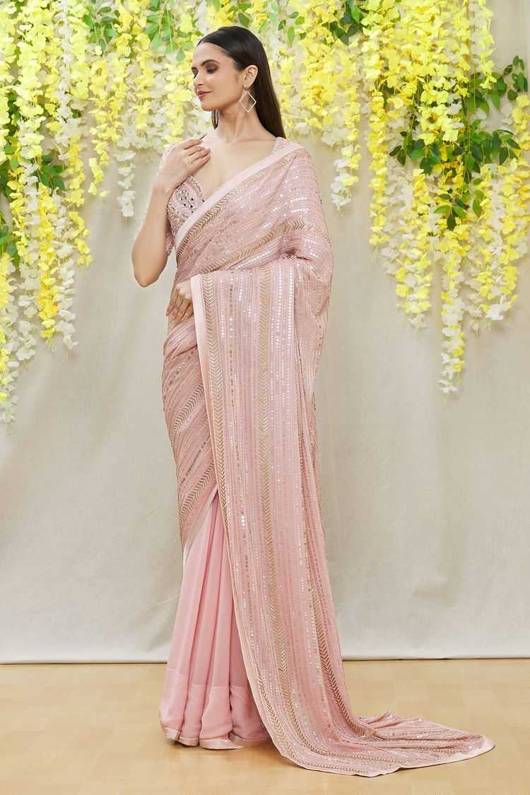 YNF GEORGETTE RIN141 1681 SAREES WHOLESALE PARTY WEAR GEORGETTE SEQUENCE EMBROIDERED SAREES MANUFACTURER