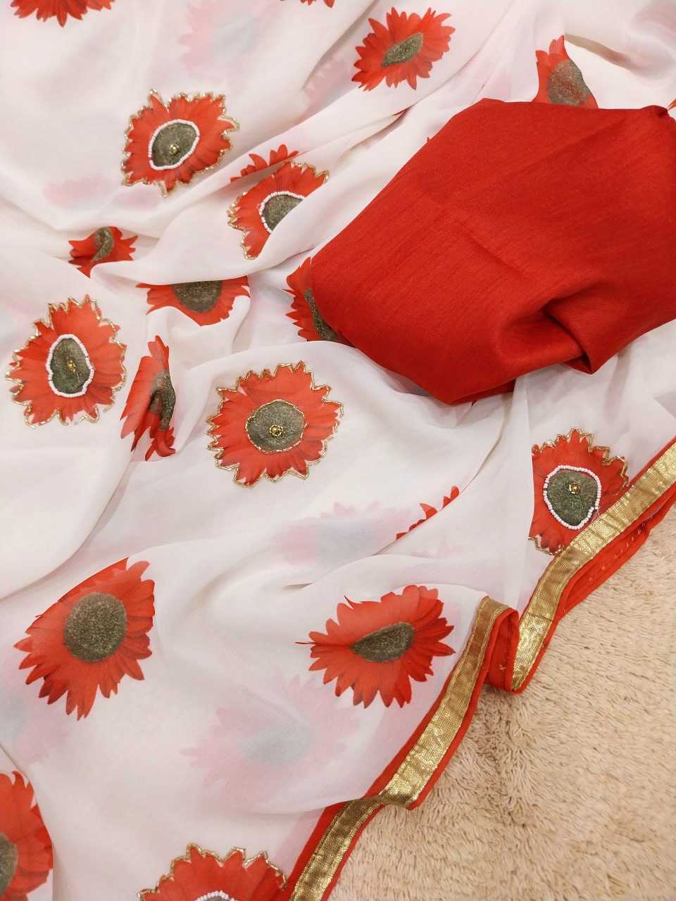 YNF GEORGETTE RIN171 478 SAREES WHOLESALE PRINTED GEORGETTE HAND WORK GOTA PATTI SAREES MANUFACTURER