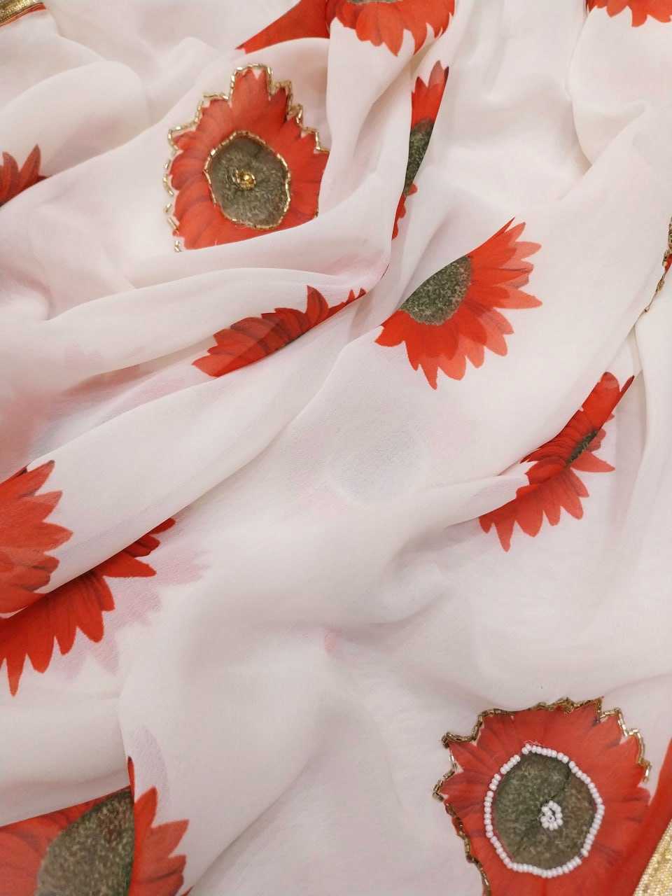 YNF GEORGETTE RIN171 478 SAREES WHOLESALE PRINTED GEORGETTE HAND WORK GOTA PATTI SAREES MANUFACTURER