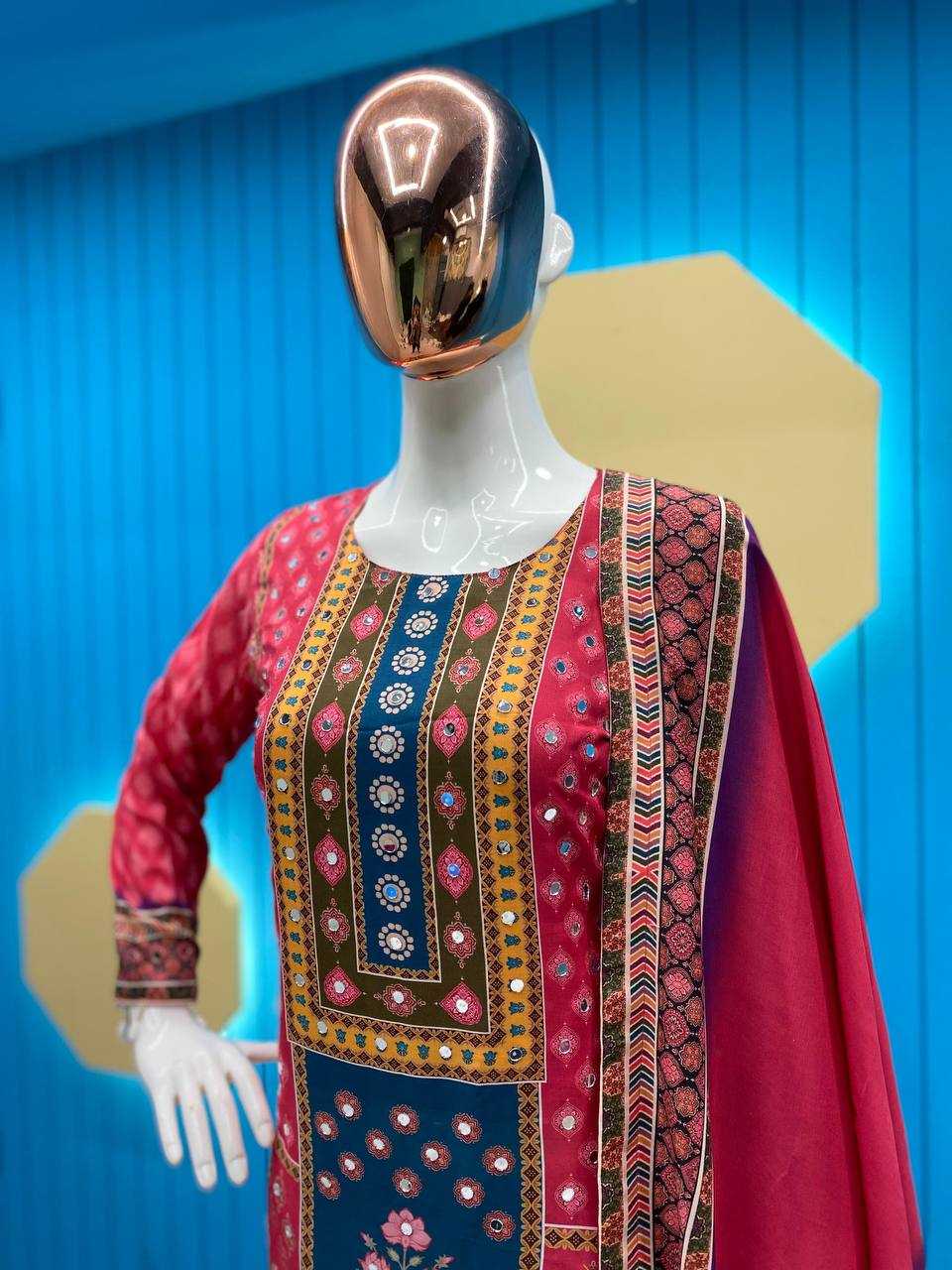 YNF MASLIN RIN141 1845 SUITS & DRESSES WHOLESALE LADIES PRINTED EMBROIDERY LADIES SILK SUITS MANUFACTURER