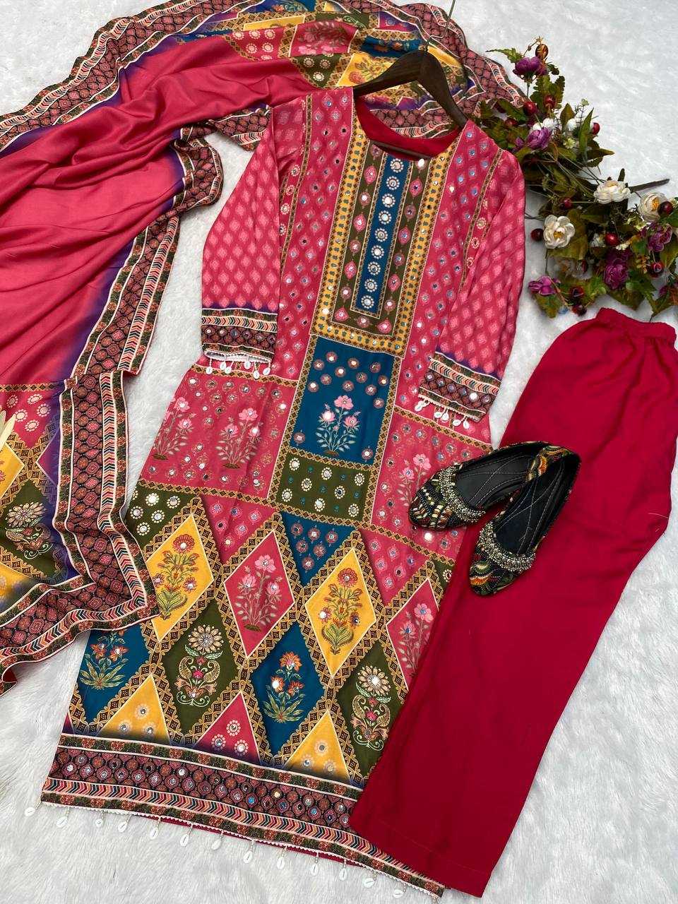 YNF MASLIN RIN141 1845 SUITS & DRESSES WHOLESALE LADIES PRINTED EMBROIDERY LADIES SILK SUITS MANUFACTURER