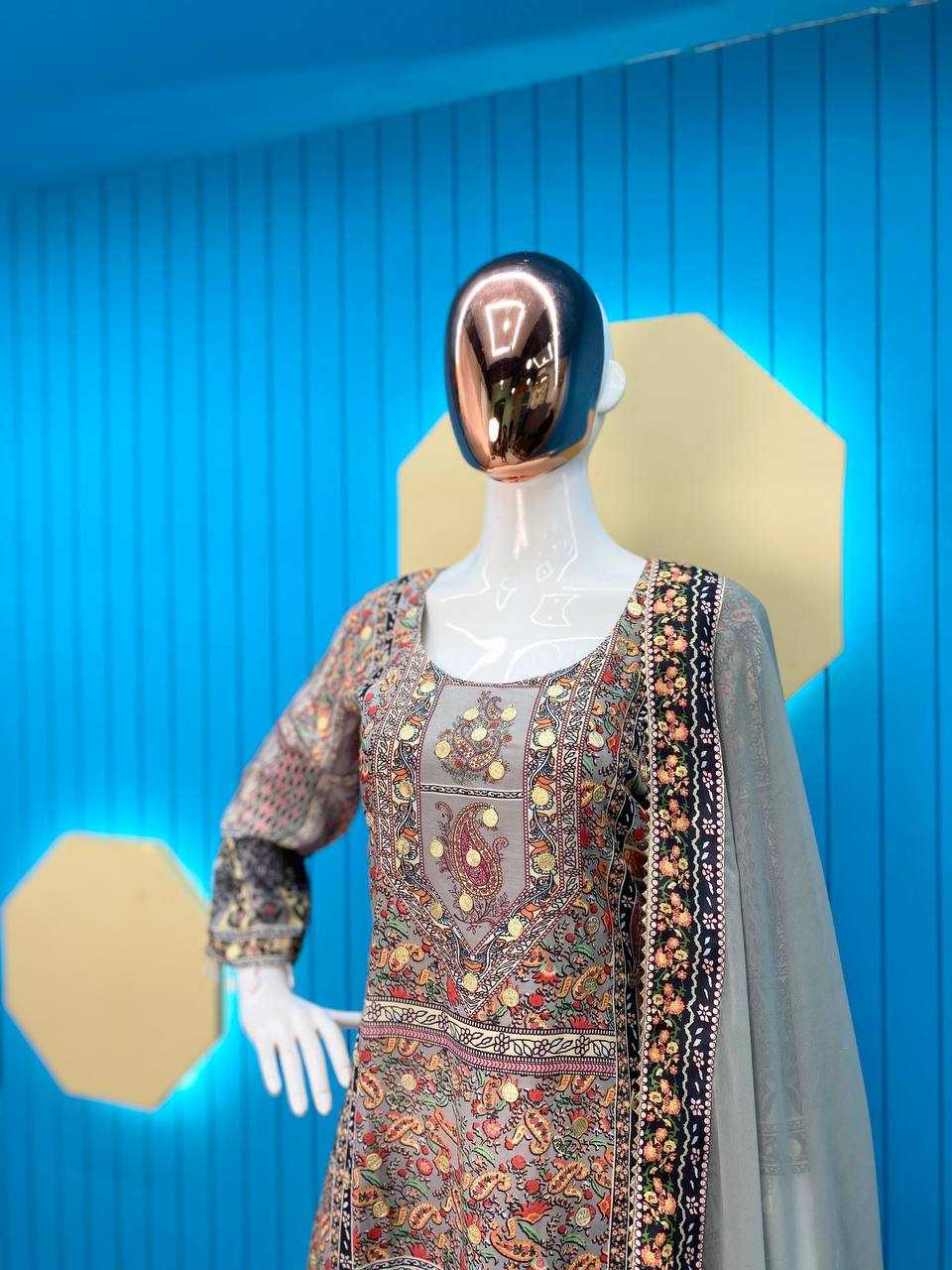 YNF MASLIN RIN141 1856 SUITS & DRESSES WHOLESALE LADIES KASHMIRI PRINTED LADIES SILK SUITS MANUFACTURER