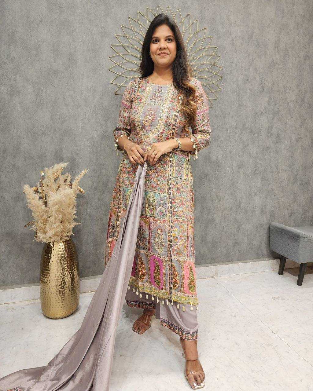 YNF MASLIN RIN141 1856 SUITS & DRESSES WHOLESALE LADIES KASHMIRI PRINTED LADIES SILK SUITS MANUFACTURER