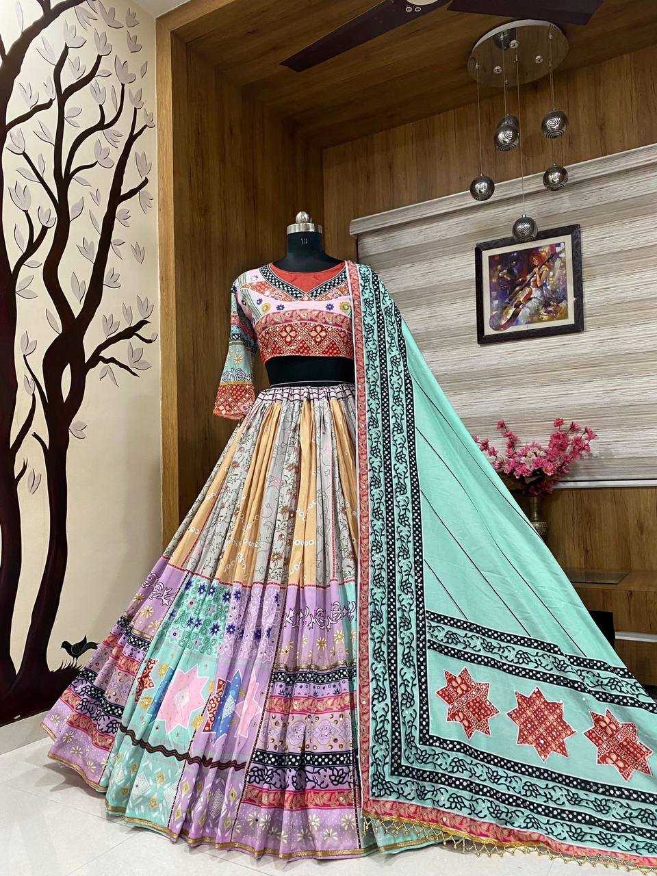 YNF MUSLIN COTTON KESH151 079 LEHENGAS WHOLESALE TRADITIONAL PRINTED NAVRATRI CHANIYA CHOLI MANUFACTURER