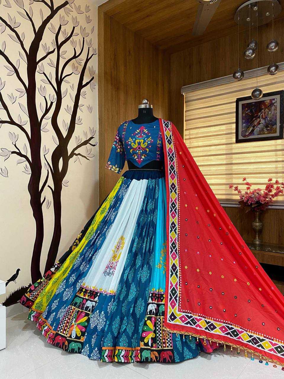 YNF MUSLIN COTTON KESH151 086 LEHENGAS WHOLESALE TRADITIONAL PRINTED NAVRATRI CHANIYA CHOLI MANUFACTURER