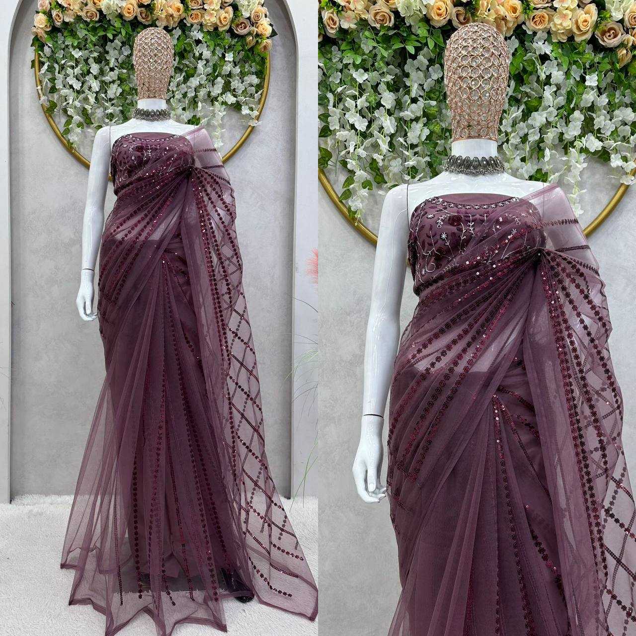 YNF NET RIN133 464 SAREES WHOLESALE FANCT SEQUENCE NET WORK DESIGNER SAREES MANUFACTURER