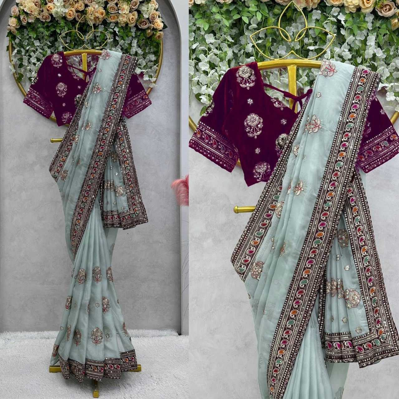 YNF ORGANZA RIN133 460 SAREES WHOLESALE DESIGNER ORGANZA PARTY WEAR SEQUENCE SAREES MANUFACTURER