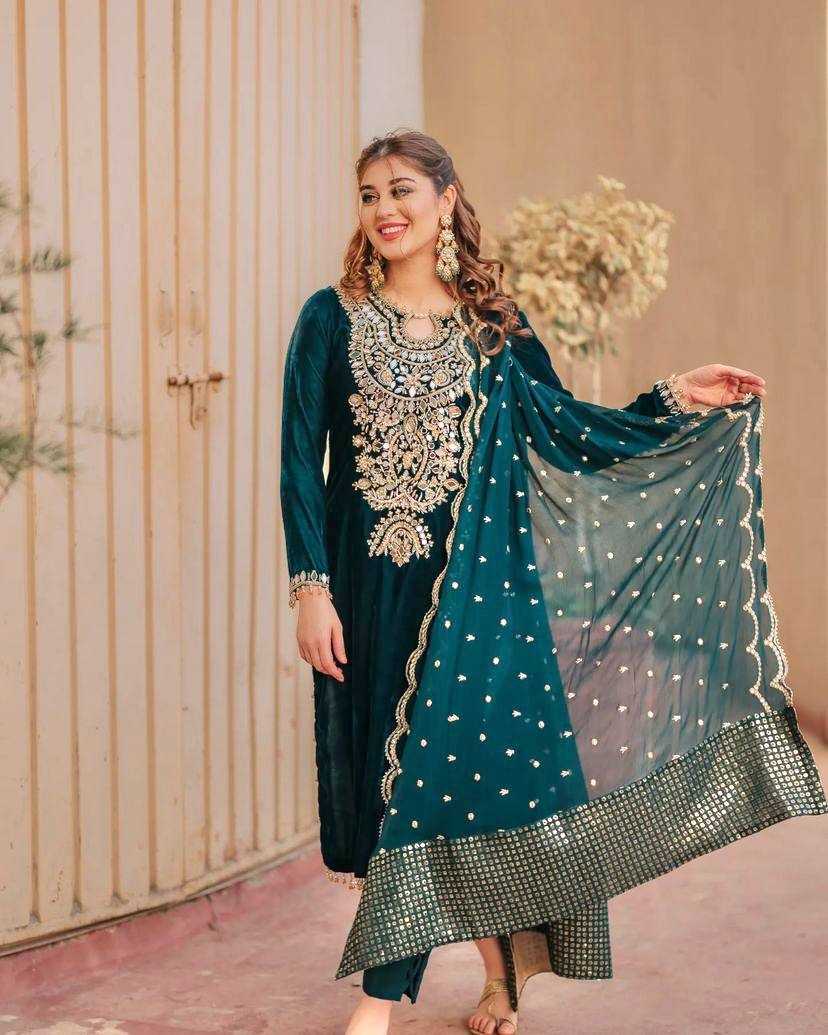 YNF VELVET KESH149 1295 SUITS & DRESSES WHOLESALE KASHMIRI VELVET EMBROIDERY LADIES SILK ZARI WORK  SUITS MANUFACTURER