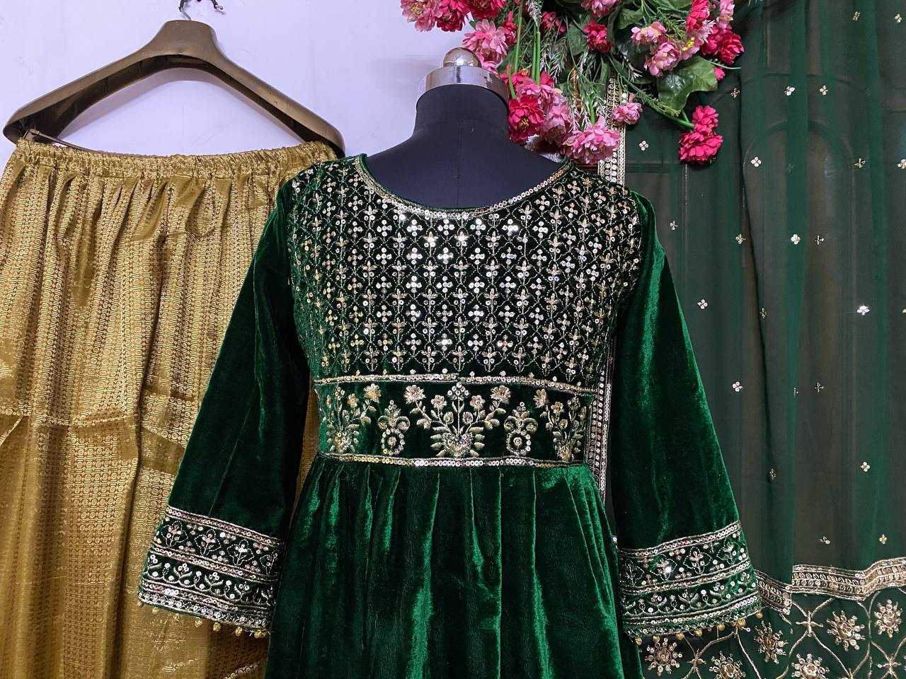 YNF VELVET KESH150 1177 SUITS & DRESSES WHOLESALE VELVET EMBROIDERY LADIES SILK ANARKALI ZARI WORK PALAZZO SUITS MANUFACTURER