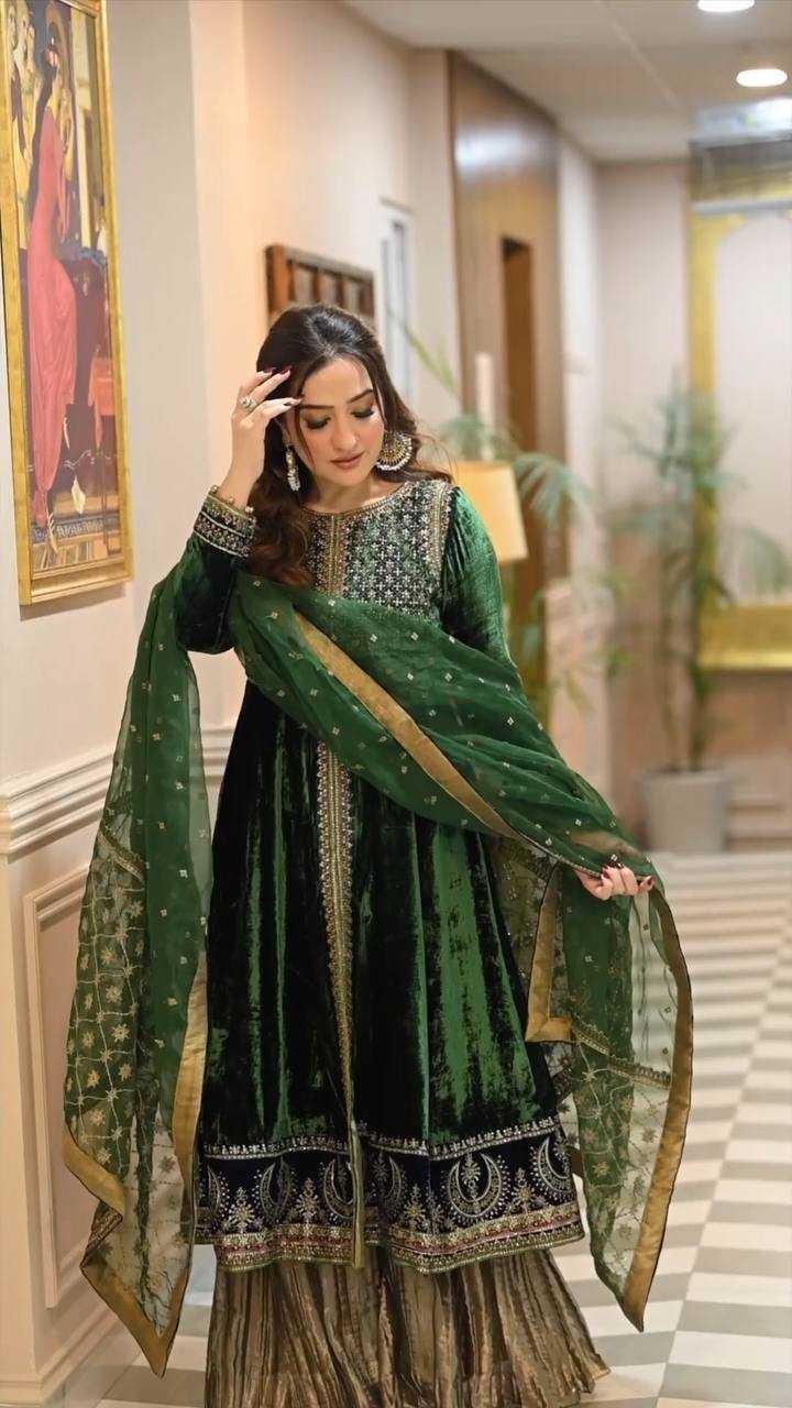 YNF VELVET KESH150 1177 SUITS & DRESSES WHOLESALE VELVET EMBROIDERY LADIES SILK ANARKALI ZARI WORK PALAZZO SUITS MANUFACTURER