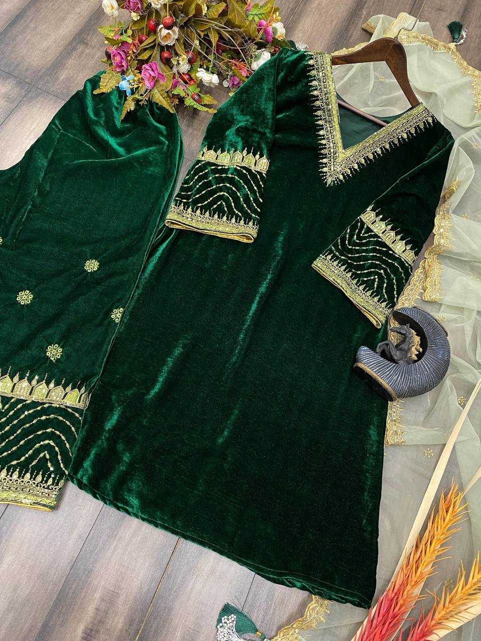 YNF VELVET RIN110 193 SUITS & DRESSES WHOLESALE KASHMIRI VELVET EMBROIDERY LADIES SILK SUITS MANUFACTURER