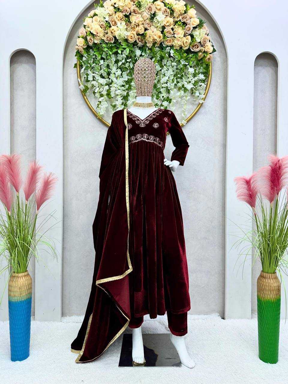 YNF VELVET RIN133 8069 SUITS & DRESSES WHOLESALE VELVET LADIES SILK ANARKALI ZARI WORK SUITS MANUFACTURER