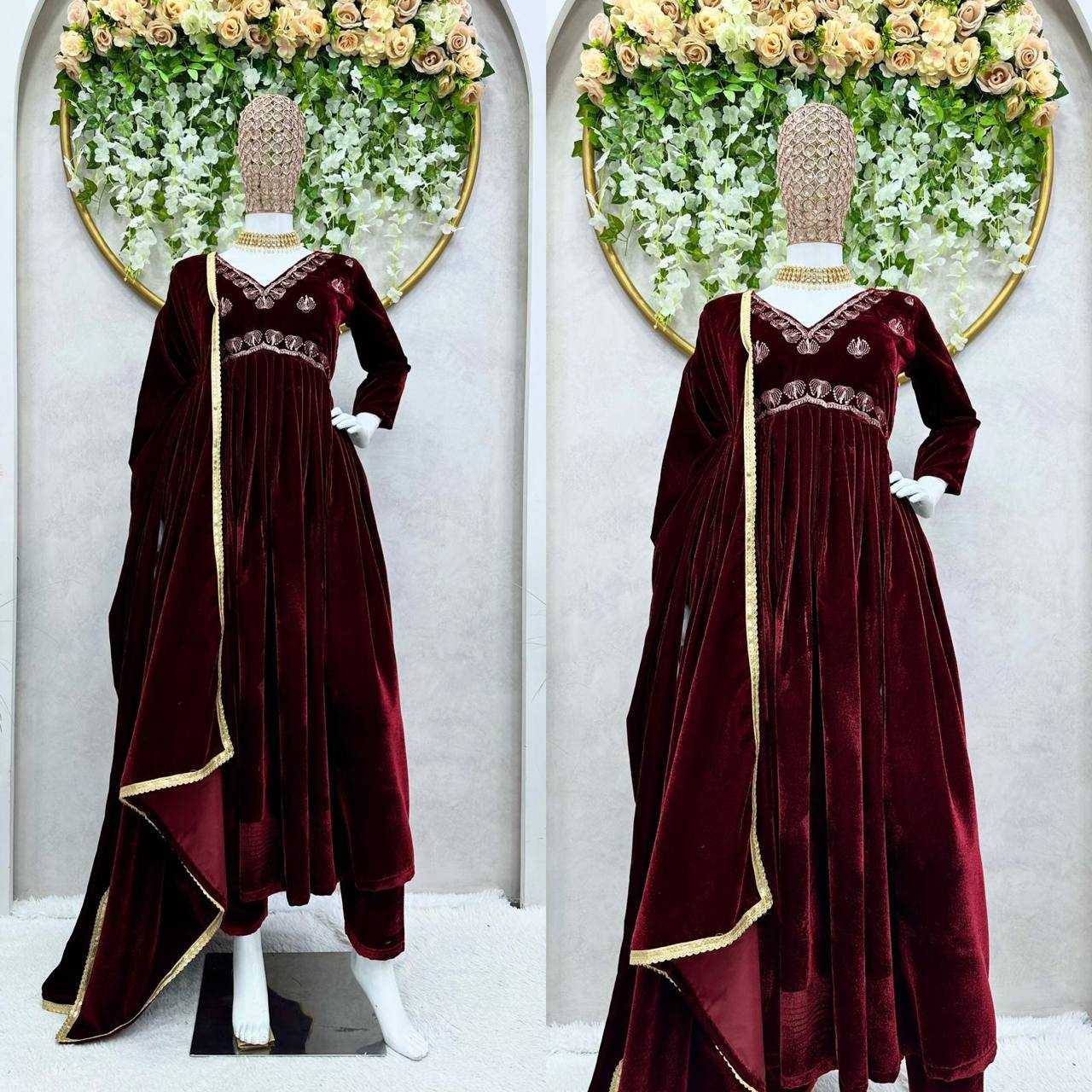 YNF VELVET RIN133 8069 SUITS & DRESSES WHOLESALE VELVET LADIES SILK ANARKALI ZARI WORK SUITS MANUFACTURER