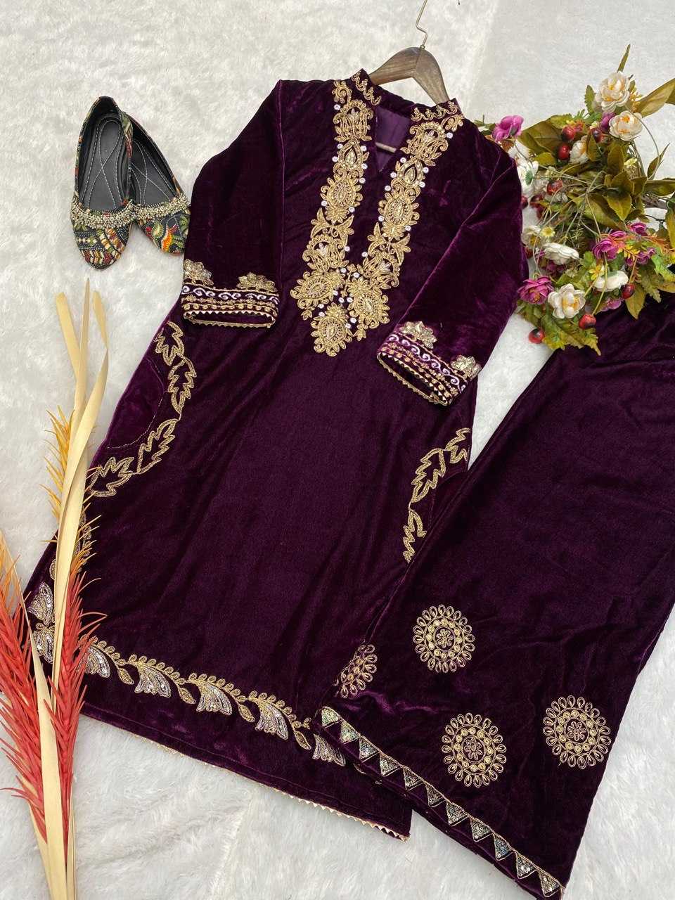 YNF VELVET RIN141 1775 SUITS & DRESSES WHOLESALE KASHMIRI VELVET EMBROIDERY LADIES SILK ZARI WORK SUITS MANUFACTURER