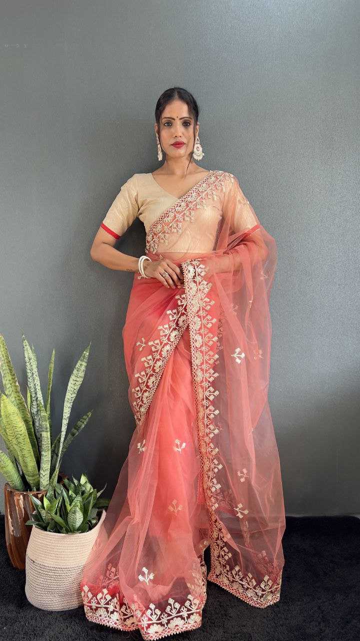 YNF BUTTERFLY NET RIN121 996 SAREES WHOLESALE READY TO WEAR FANCY NET PRE DRAPED LACE BORDER GOTA WORK SAREES MANUFACTURER