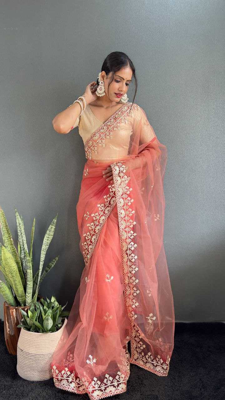 YNF BUTTERFLY NET RIN121 996 SAREES WHOLESALE READY TO WEAR FANCY NET PRE DRAPED LACE BORDER GOTA WORK SAREES MANUFACTURER