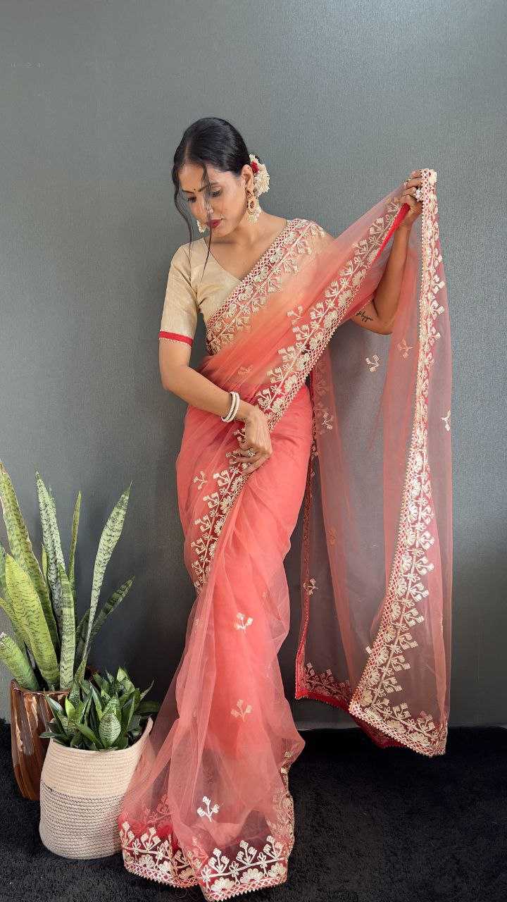 YNF BUTTERFLY NET RIN121 996 SAREES WHOLESALE READY TO WEAR FANCY NET PRE DRAPED LACE BORDER GOTA WORK SAREES MANUFACTURER