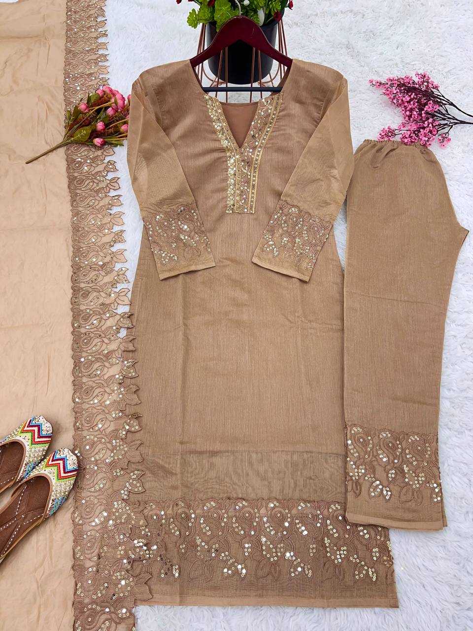 YNF CHANDERI SILK KESH122 472 SUITS & DRESSES WHOLESALE EMBROIDERY LADIES SILK PARTY WEAR CHANDERI SUITS  MANUFACTURER