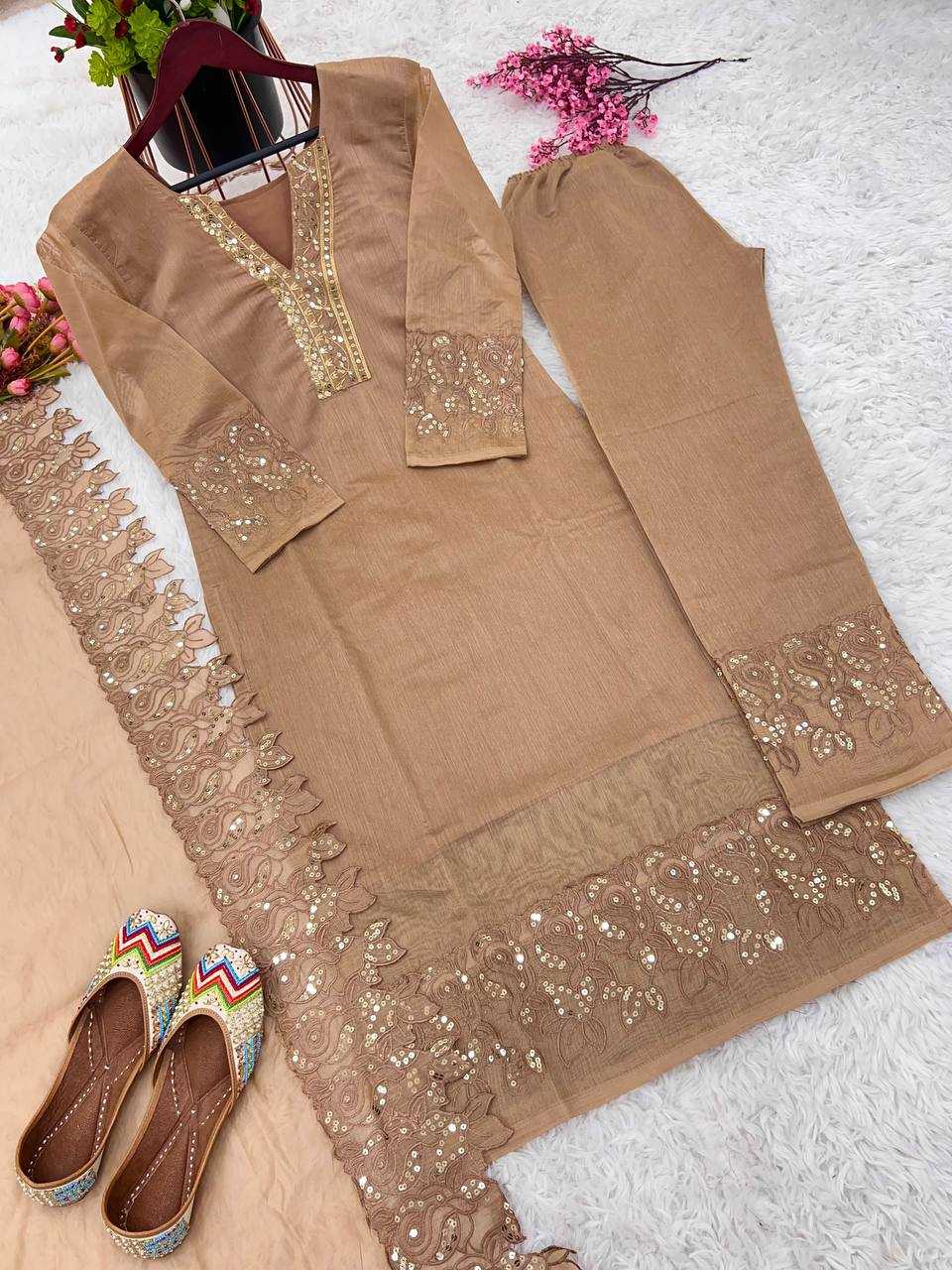 YNF CHANDERI SILK KESH122 472 SUITS & DRESSES WHOLESALE EMBROIDERY LADIES SILK PARTY WEAR CHANDERI SUITS  MANUFACTURER