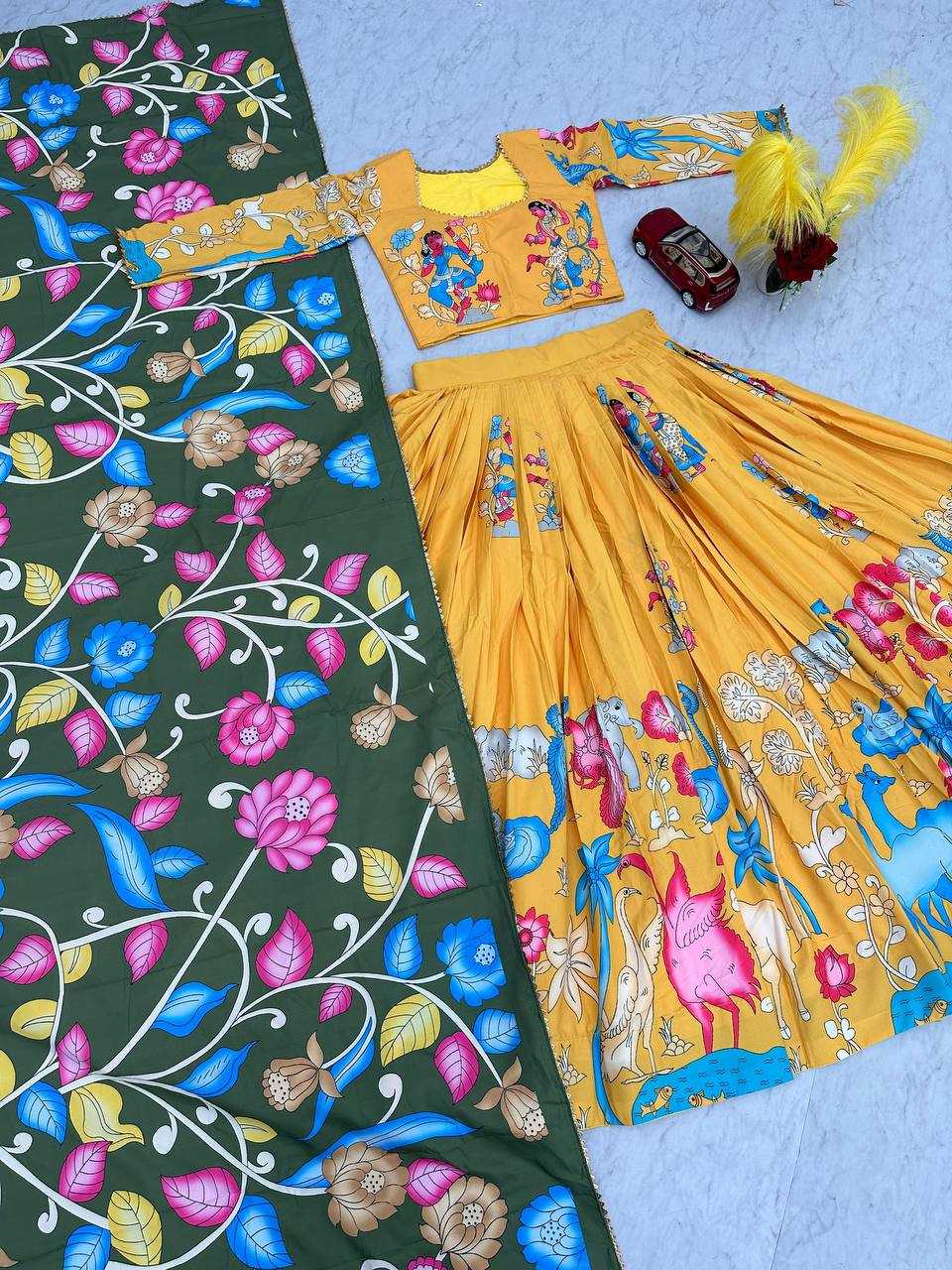 YNF CHEBT CREP KESH119 448 LEHENGAS WHOLESALE KALAMKARI PRINTED TRADITIONAL LEHENGAS MANUFACTURER