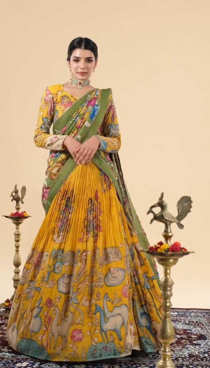 YNF CHEBT CREP KESH119 448 LEHENGAS WHOLESALE KALAMKARI PRINTED TRADITIONAL LEHENGAS MANUFACTURER