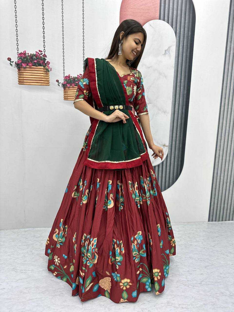 YNF CHENT CREP KESH119 447 LEHENGAS WHOLESALE KALAMKARI TRADITIONAL PRINTED LEHENGAS MANUFACTURER