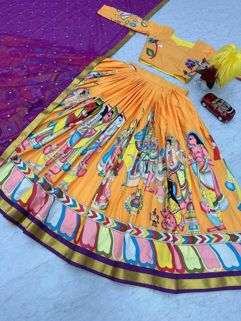 YNF CHENT CREP KESH119 450 LEHENGAS WHOLESALE KALAMKARI TRADITIONAL PRINTED LEHENGAS MANUFACTURER