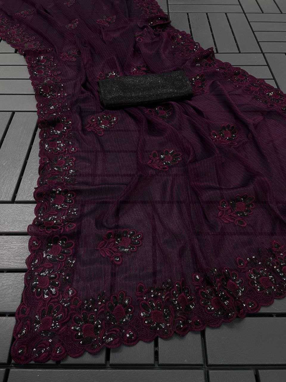 YNF CHIFFON KESH198 604 SAREES WHOLESALE SEQUIN WORK CHIFFON EMBROIDERED CUTWORK SAREES MANUFACTURER