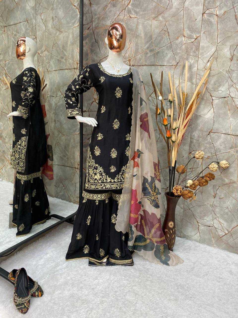 YNF CHINON RIN141 1887 SUITS & DRESSES WHOLESALE SHARARA SALWAR EMBROIDERY PARTY WEAR ZARI WORK SILK BLACK SALWAR SUITS MANUFACTURER