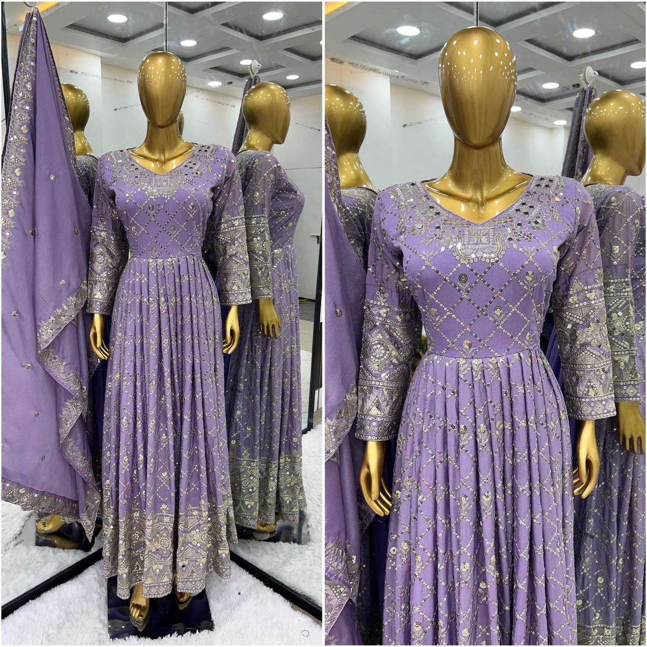 YNF CHINON SILK KESH121 1626 GOWNS WHOLESALE EMBROIDERY ANARKALI LONG WEDDING GOWNS MANUFACTURER