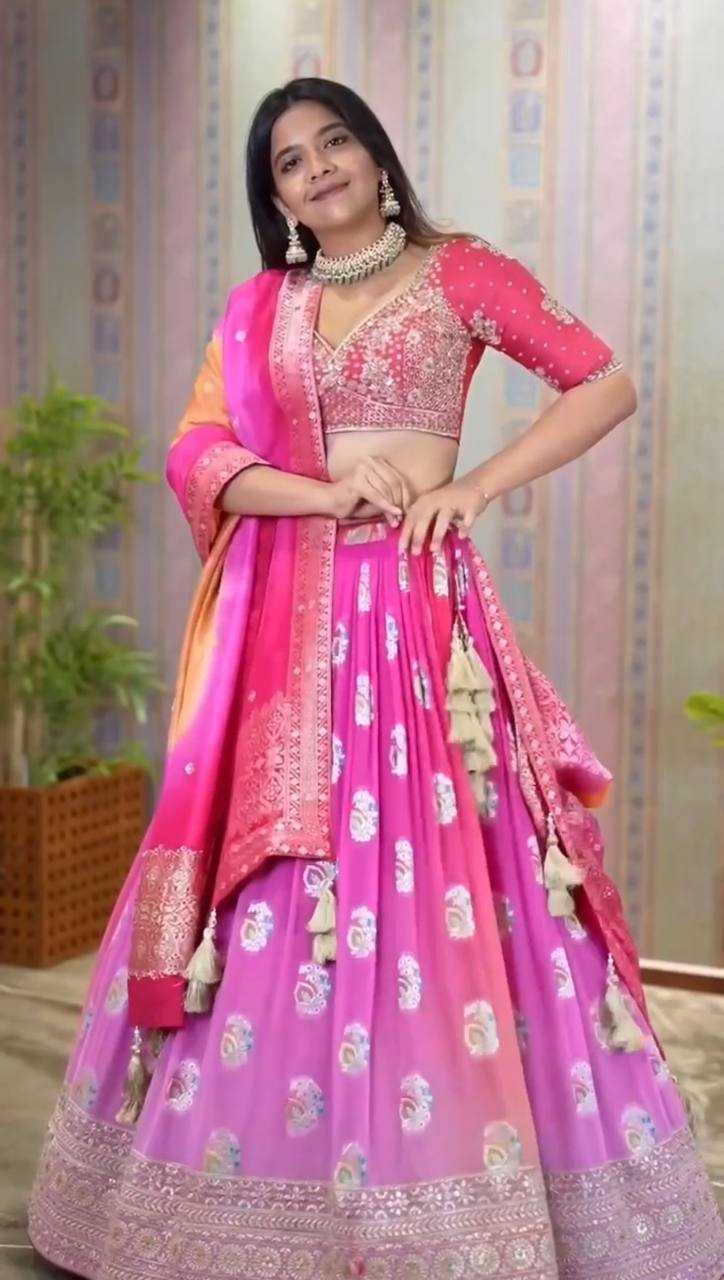 YNF CHINON SILK KESH122 496 WHOLESALE SILK PRINTED EMBROIDERED LEHENGAS MANUFACTURER