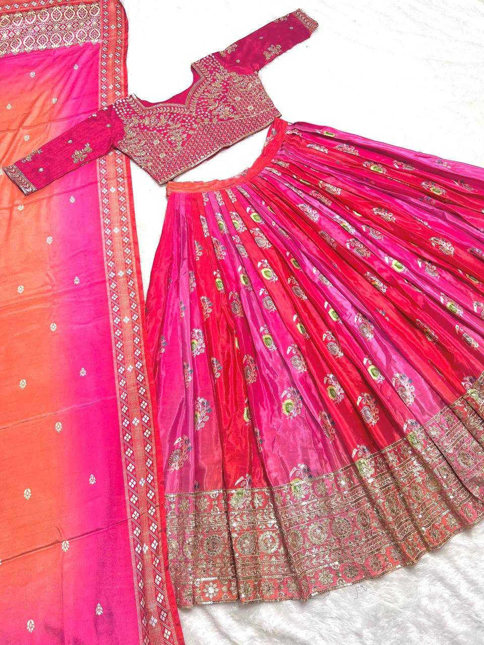 YNF CHINON SILK KESH122 496 WHOLESALE SILK PRINTED EMBROIDERED LEHENGAS MANUFACTURER