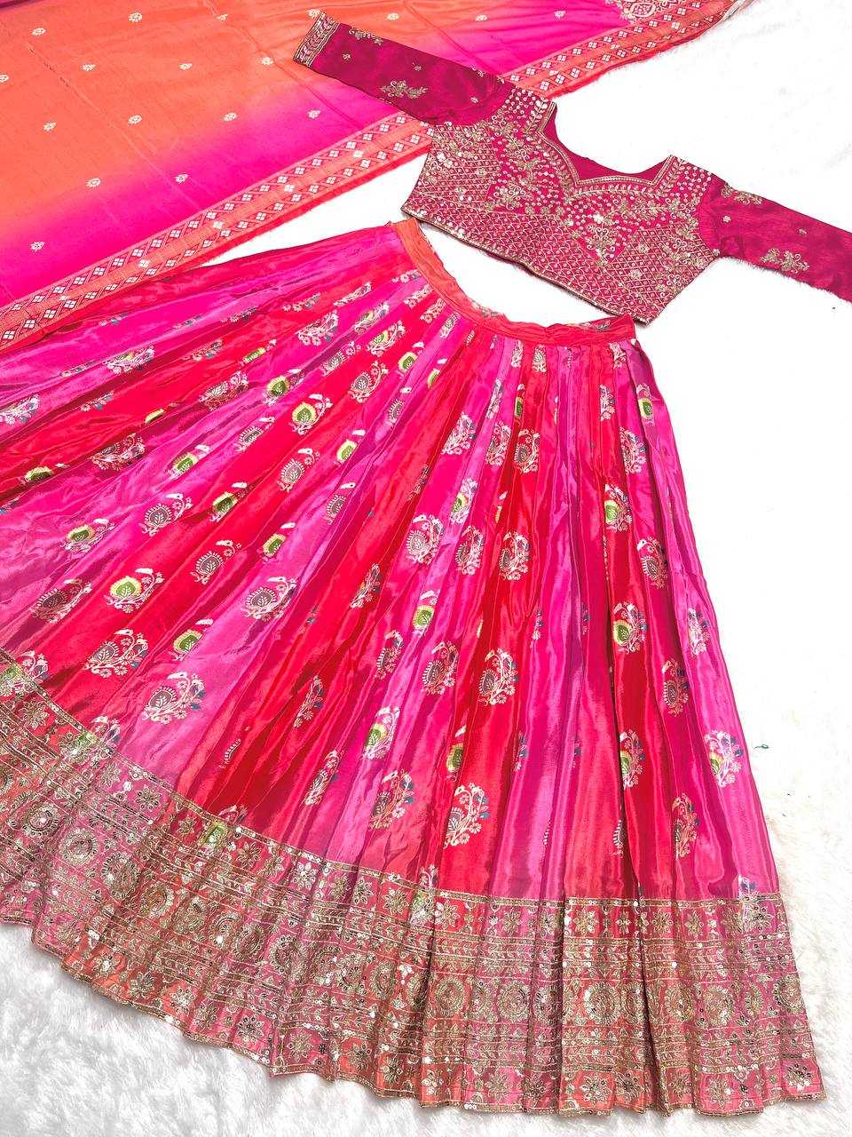 YNF CHINON SILK KESH122 496 WHOLESALE SILK PRINTED EMBROIDERED LEHENGAS MANUFACTURER