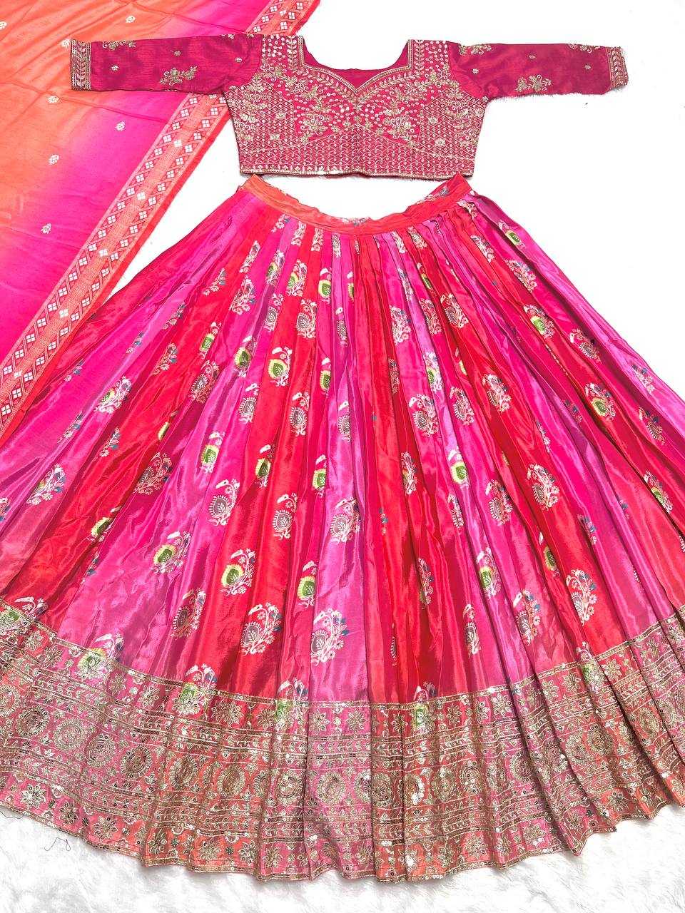 YNF CHINON SILK KESH122 496 WHOLESALE SILK PRINTED EMBROIDERED LEHENGAS MANUFACTURER