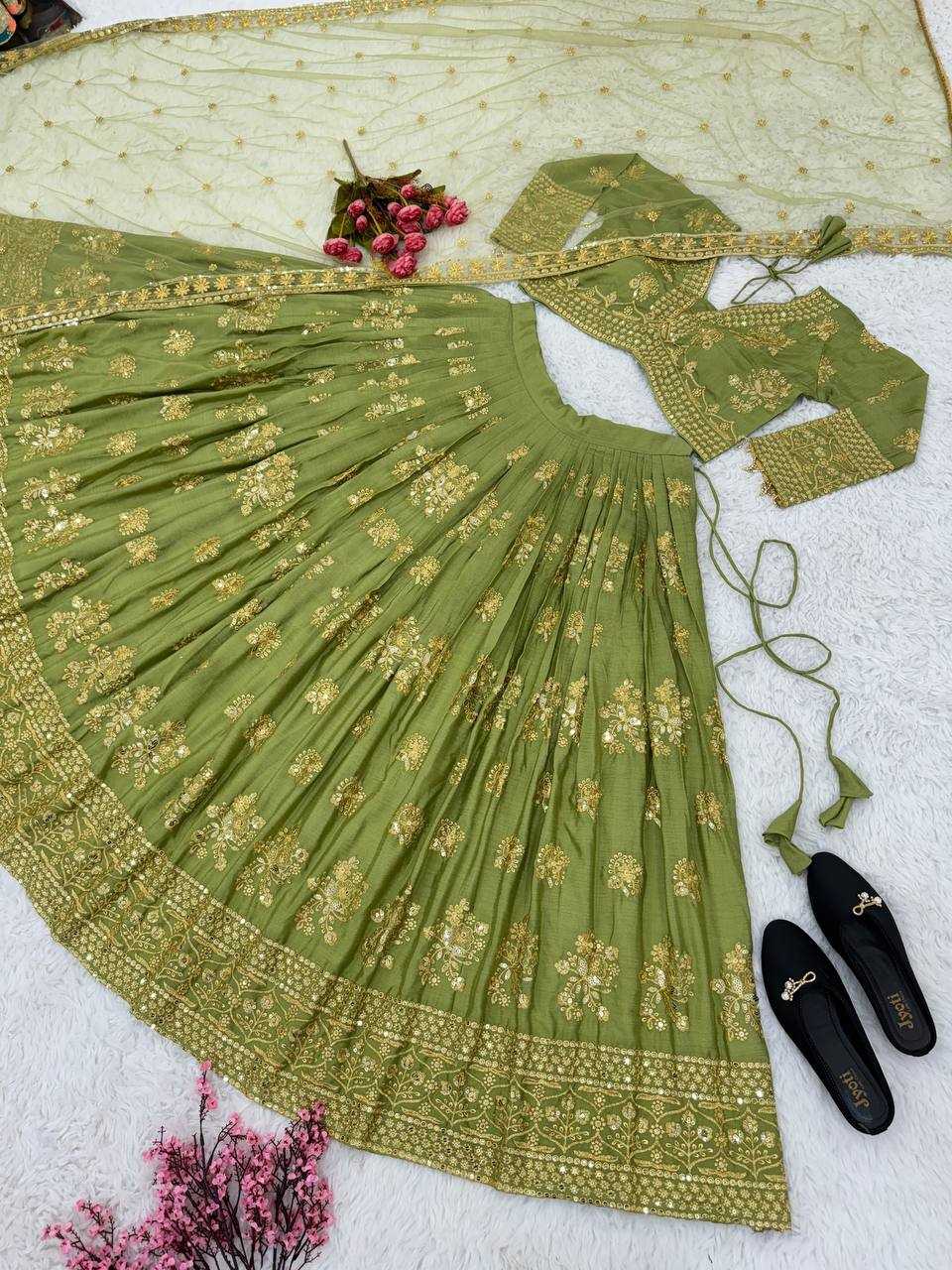 YNF CHINON SILK KESH125 3067 LEHENGAS WHOLESALE EMBROIDERED SILK WEDDING LEHENEGAS MANUFACTURER