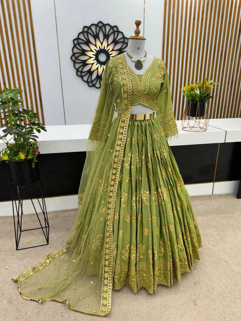 YNF CHINON SILK KESH125 3067 LEHENGAS WHOLESALE EMBROIDERED SILK WEDDING LEHENEGAS MANUFACTURER