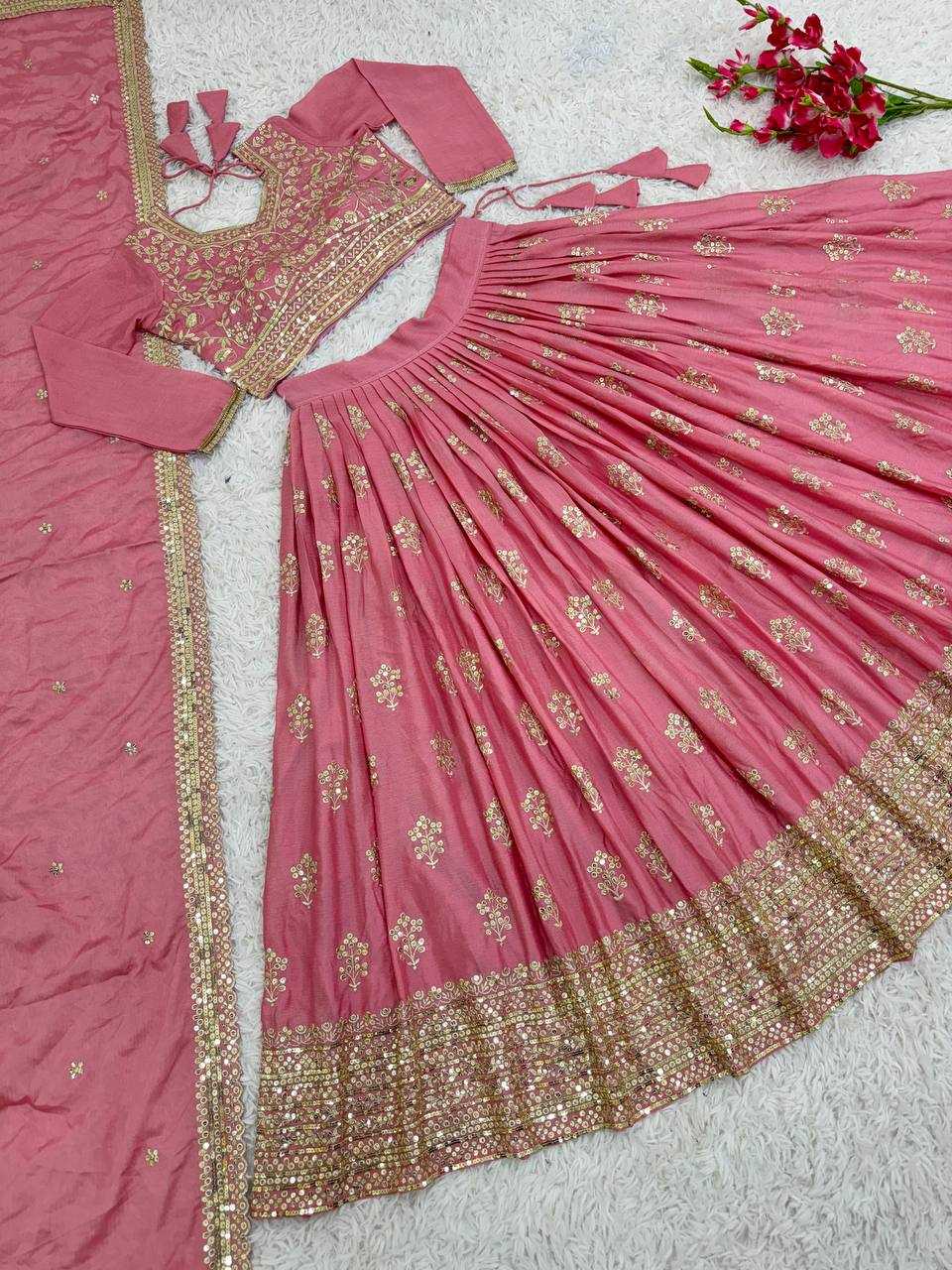 YNF CHINON SILK KESH125 3090 LEHENGAS WHOLESALE TRADITIONAL SILK EMBROIDERED PINK LEHENGAS MANUFACTURER