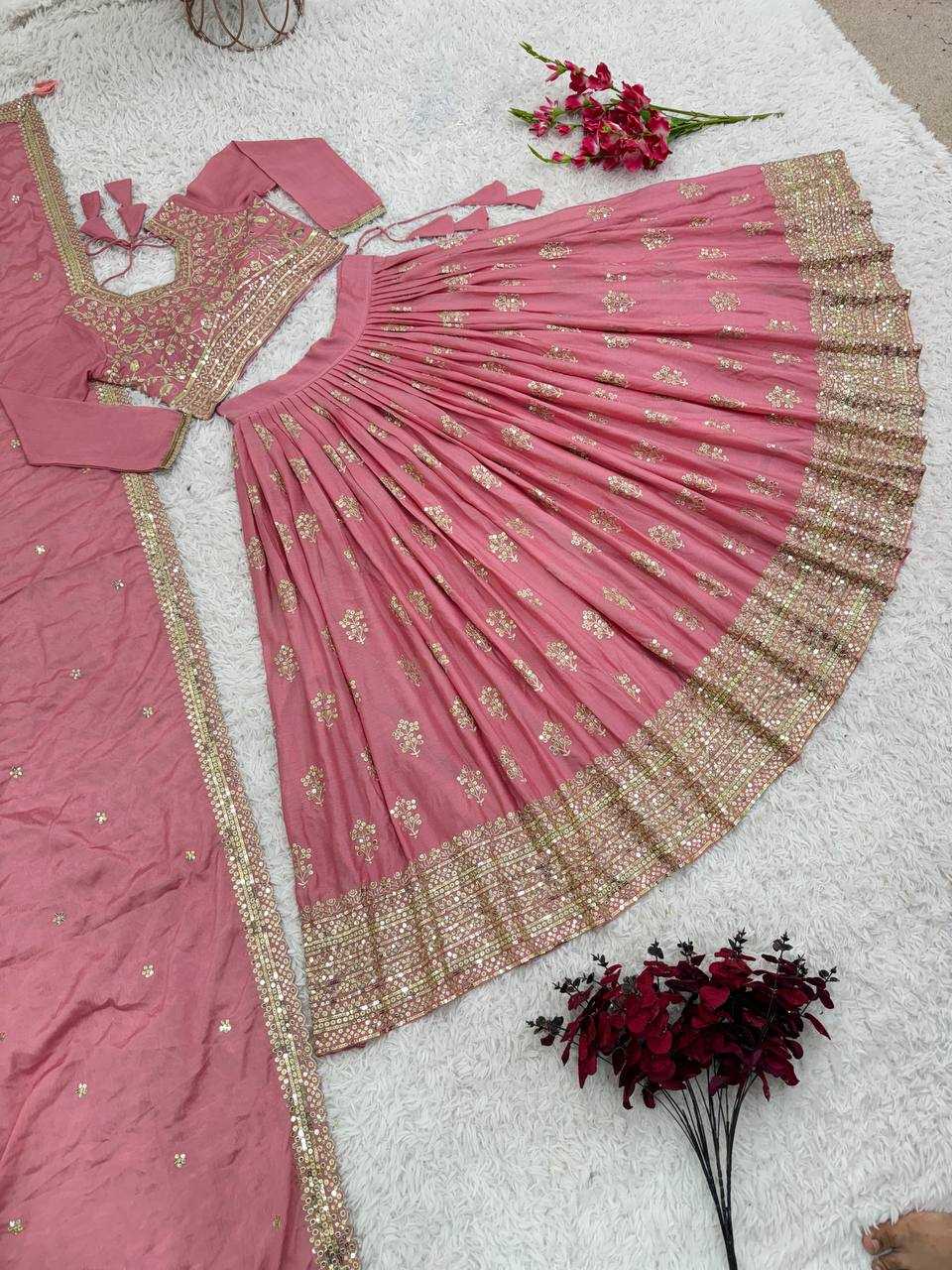 YNF CHINON SILK KESH125 3090 LEHENGAS WHOLESALE TRADITIONAL SILK EMBROIDERED PINK LEHENGAS MANUFACTURER