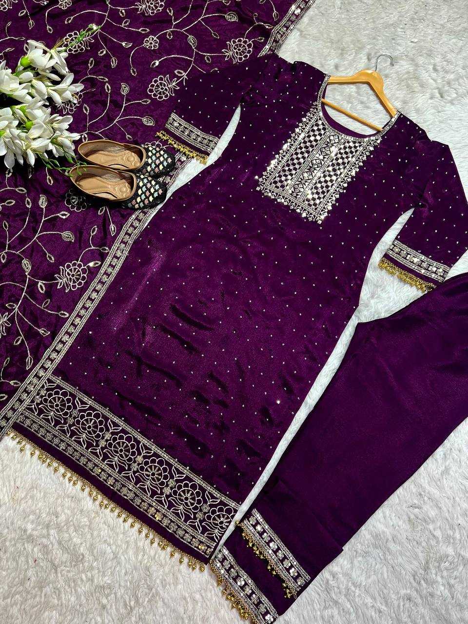 YNF CHINON SILK KESH143 430 SUITS & DRESSES WHOLESALE KASHMIRI EMBROIDERY LADIES SILK LADIES PARTY WEAR SUITS MANUFACTURER