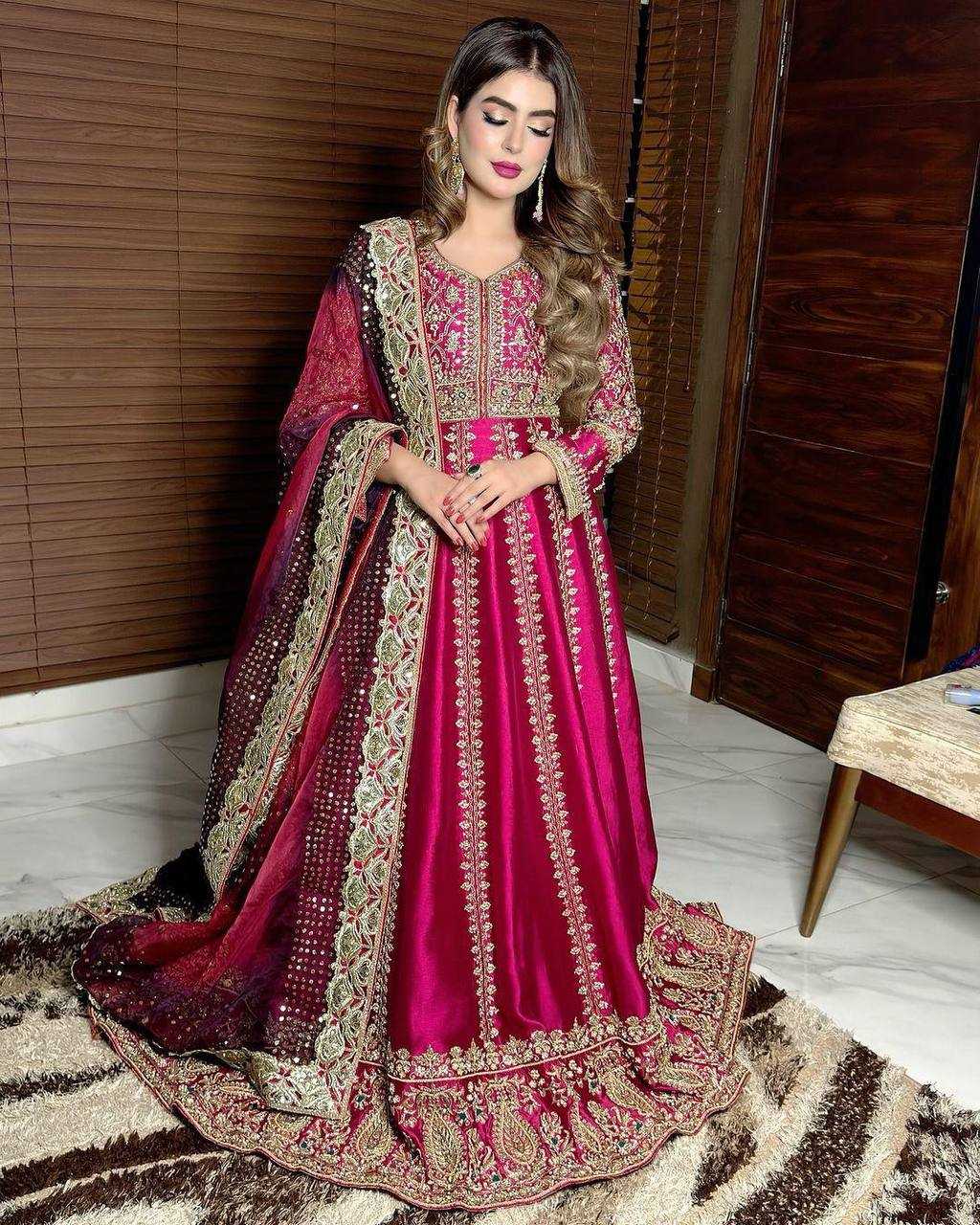 YNF CHINON SILK KESH149 1319 GOWNS WHOLESALE EMBROIDERY ANARKALI LONG WORK WEDDING GOWNS MANUFACTURER