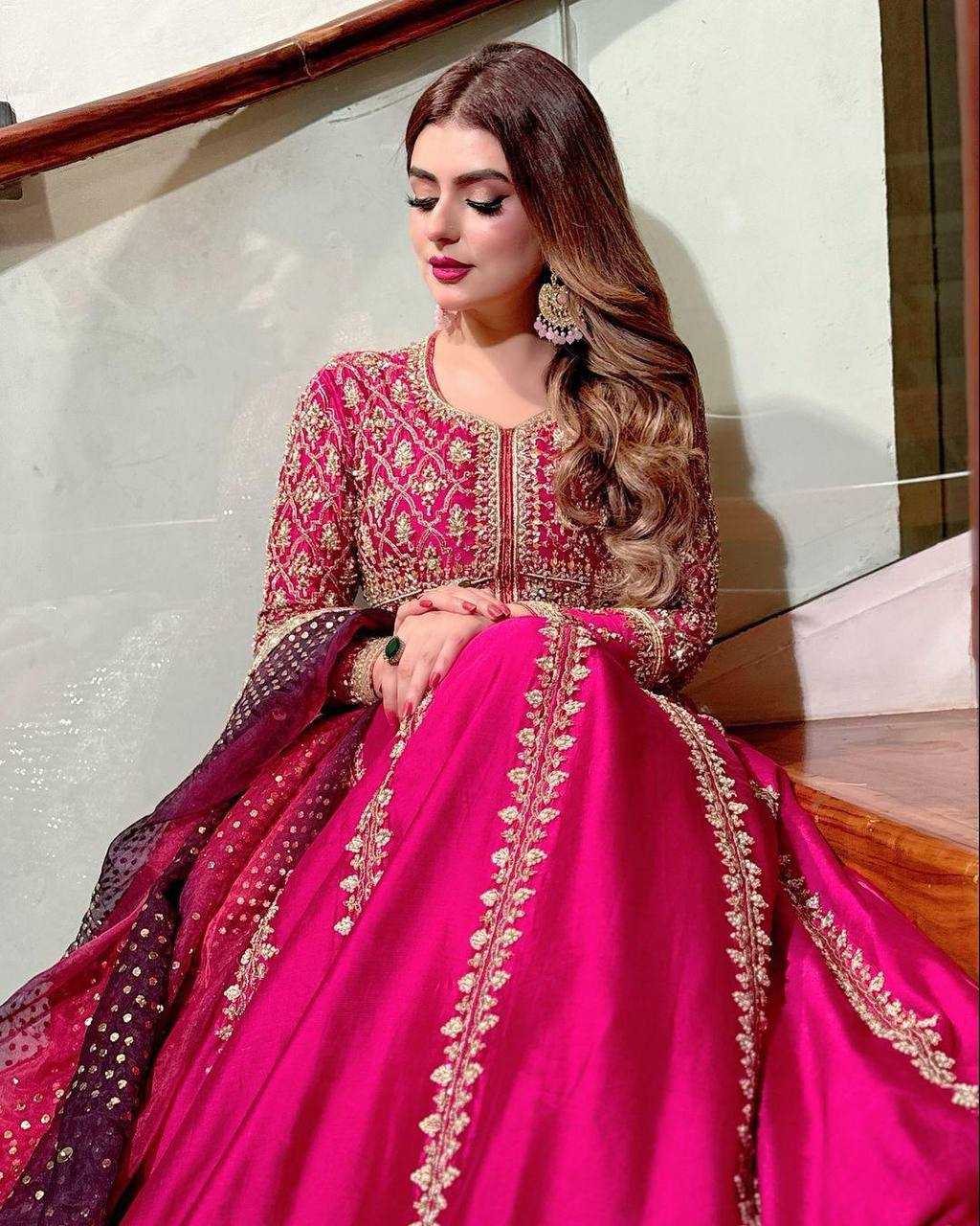 YNF CHINON SILK KESH149 1319 GOWNS WHOLESALE EMBROIDERY ANARKALI LONG WORK WEDDING GOWNS MANUFACTURER