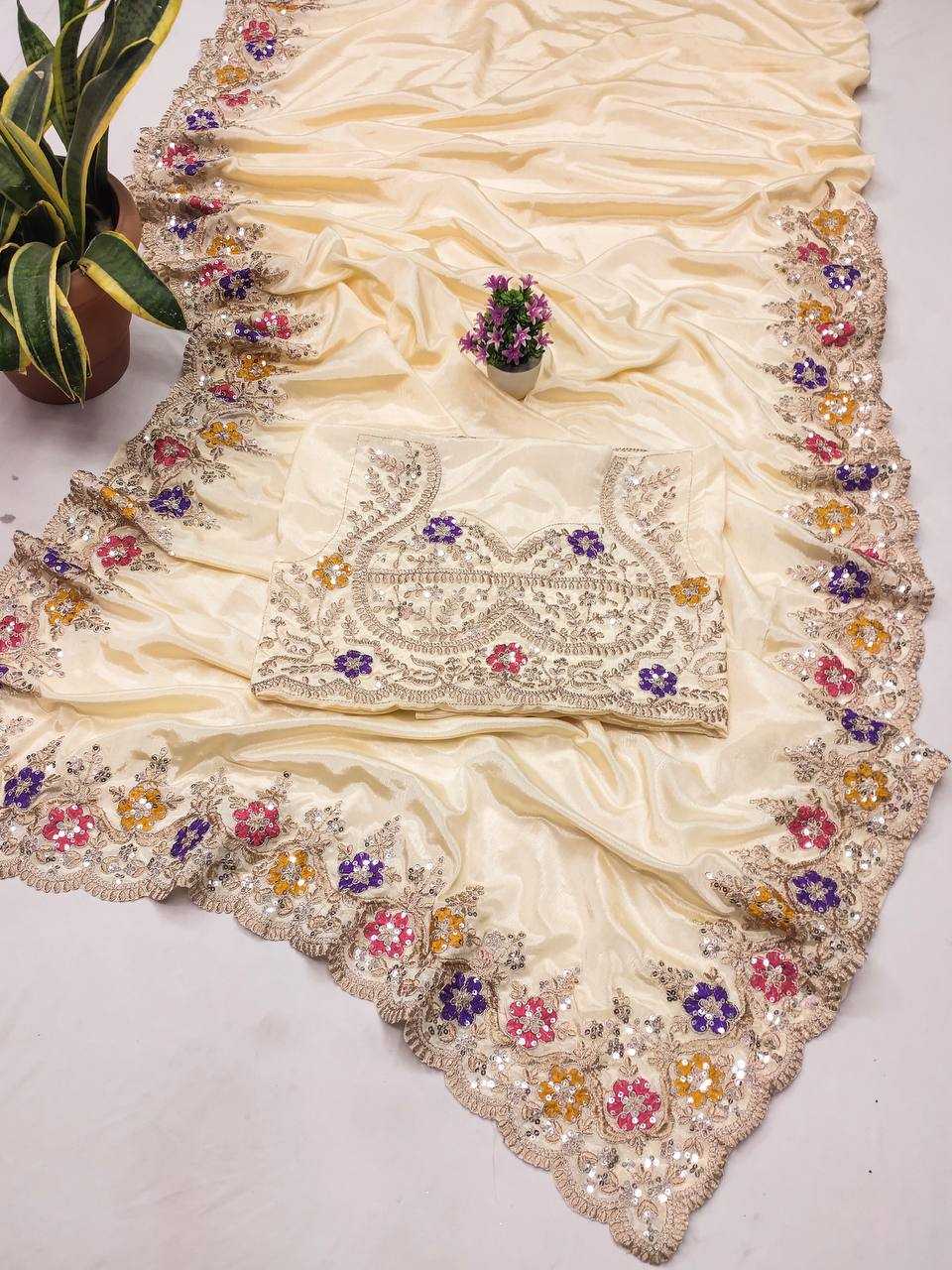 YNF CHINON SILK KESH169 1269 SAREES WHOLESALE SEQUIN WORK EMBROIDERED CUTWORK DIWALI COLLECTIONS SAREES MANUFACTURER