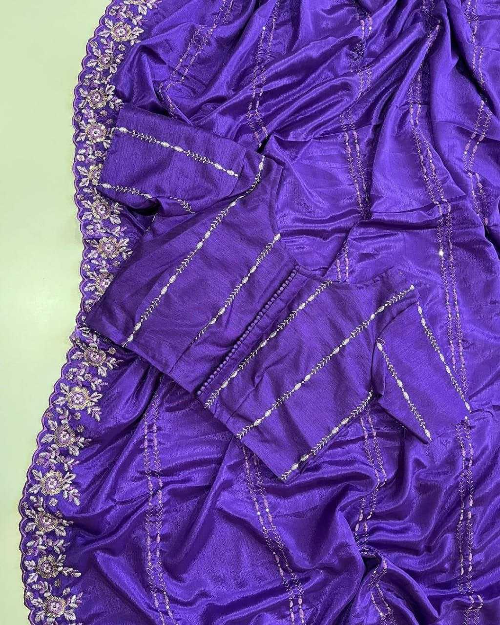 YNF CHINON SILK KESH189 Suhani-10 SAREES WHOLESALE SEQUENCE WORK CUTWORK SILK PURPLE SAREES MANUFACTURER