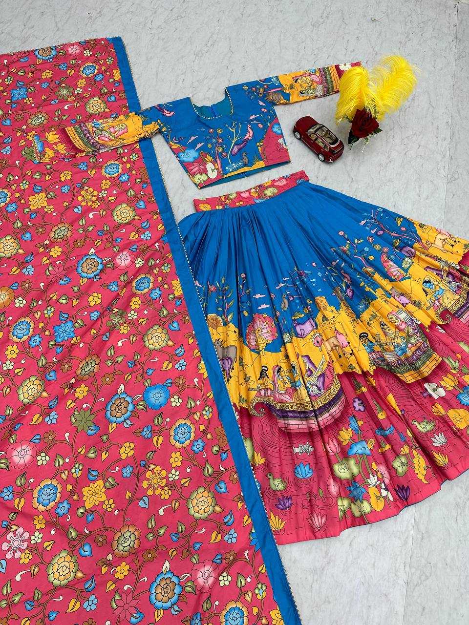 YNF COTTON KESH119 444 LEHENGAS WHOLESALE KALAMKARI PRINTED TRADITIONAL SAREES MANUFACTURER