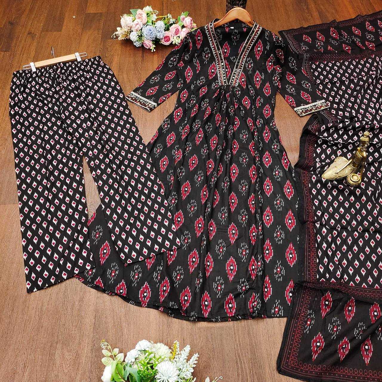 YNF COTTON KESH211 LDY43 SUITS & DRESSES WHOLESALE LADIES PRINTED COTTON ANARKALI LONG KURTIS BLACK SALWAR SUITS MANUFACTURER