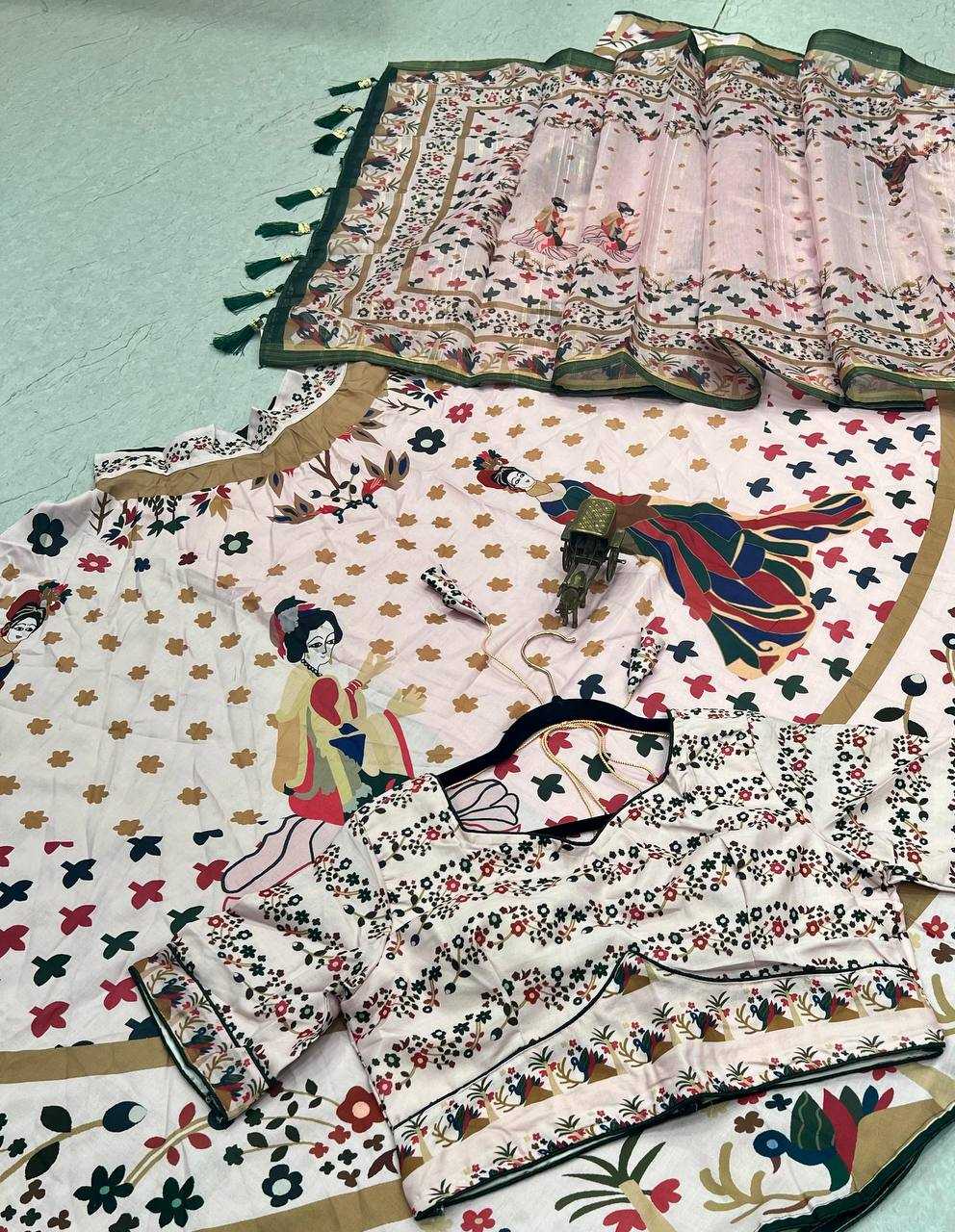 YNF COTTON KESH211 LDY68 LEHENGAS WHOLESALE TRADITIONAL PRINTED CHANIYA CHOLI WHITE LEHENGAS MANUFACTURER